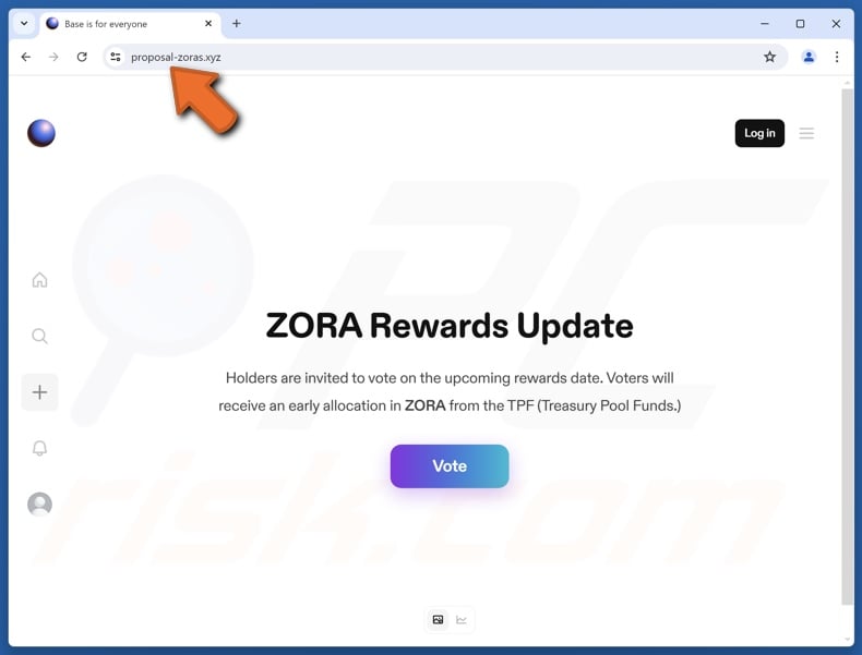 Fake Zora Vote Rewards website
