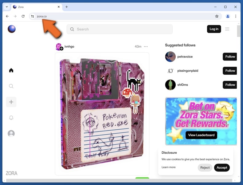 Appearance of the real Zora website (zora.co)