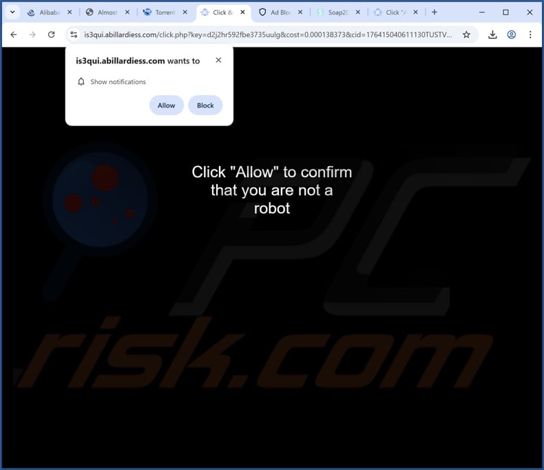 abillardiess[.]com pop-up redirects