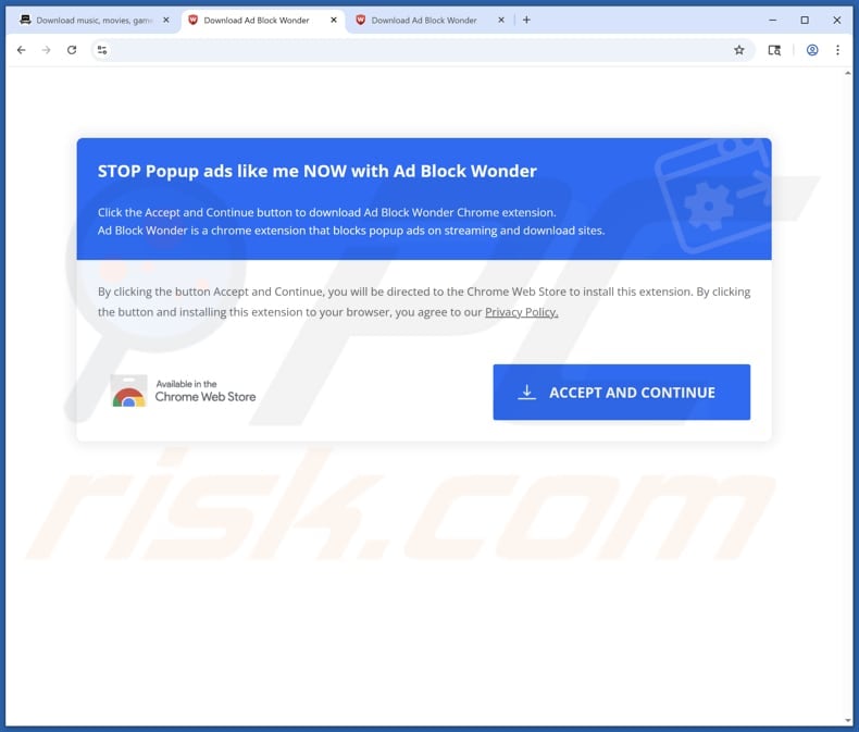 Ad Block Wonder adware promoter