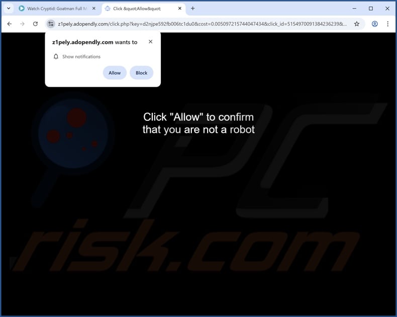 adopendly[.]com pop-up redirects