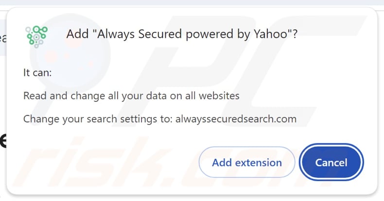 Always Secured powered by Yahoo browser hijacker asking for permissions