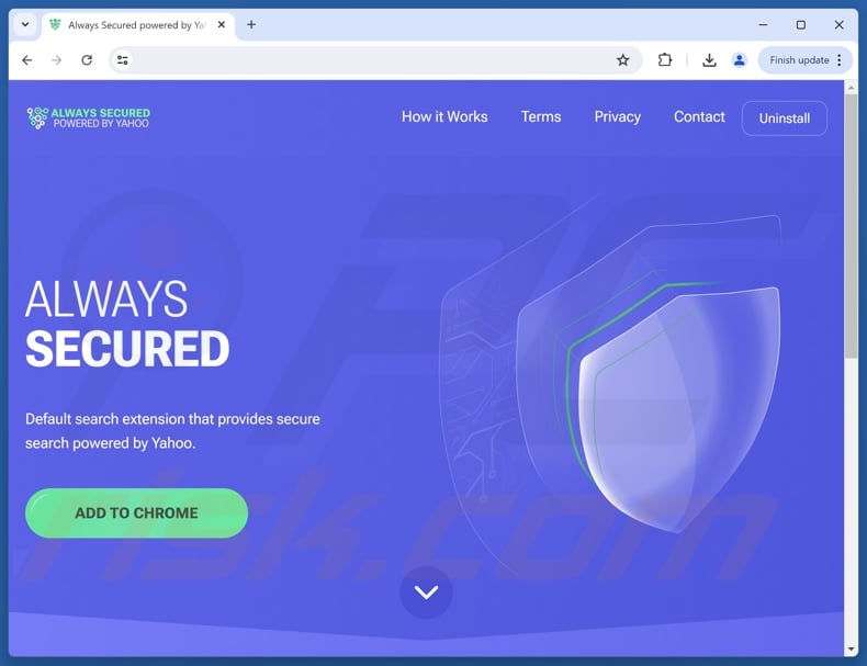 Website used to promote Always Secured powered by Yahoo browser hijacker
