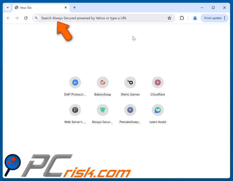 Always Secured powered by Yahoo browser hijacker redirecting to Yahoo (GIF)