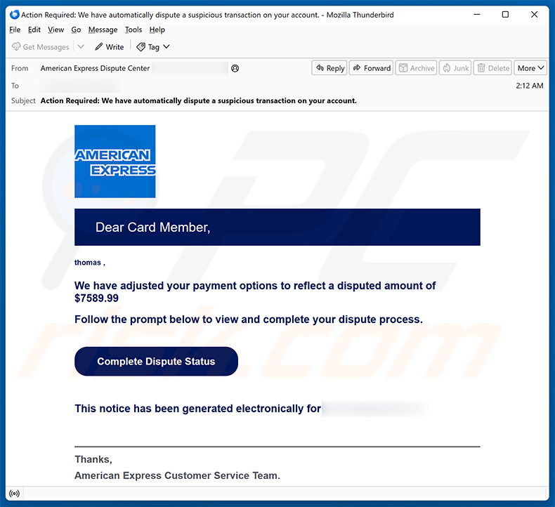 American Express - Disputed Transaction Email Scam (2025-11-21)