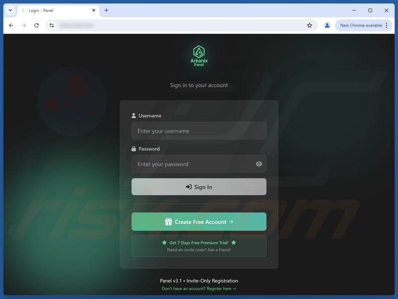 Arkanix stealer administration panel