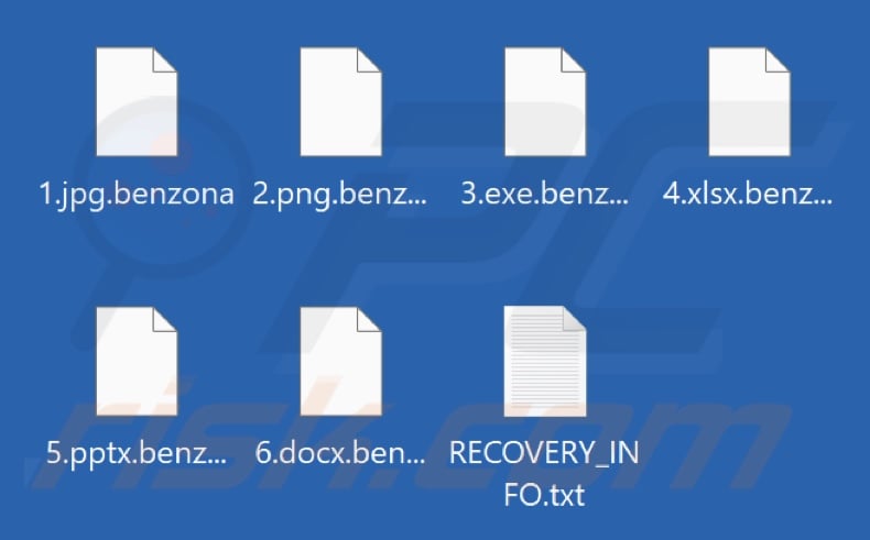 Files encrypted by Benzona ransomware (.benzona extension)