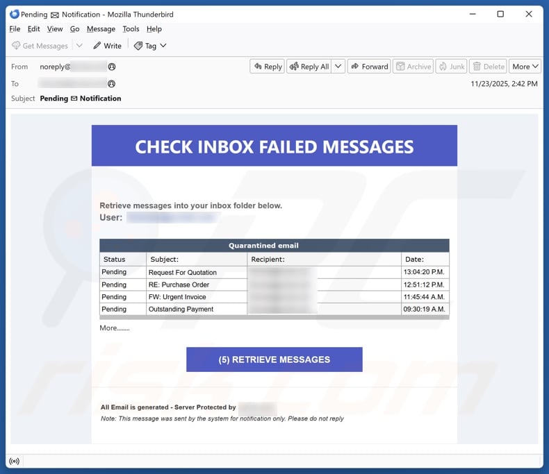 Check Inbox Failed Messages email spam campaign