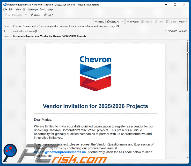 Chevron - Vendor Invitation Email Scam appearance