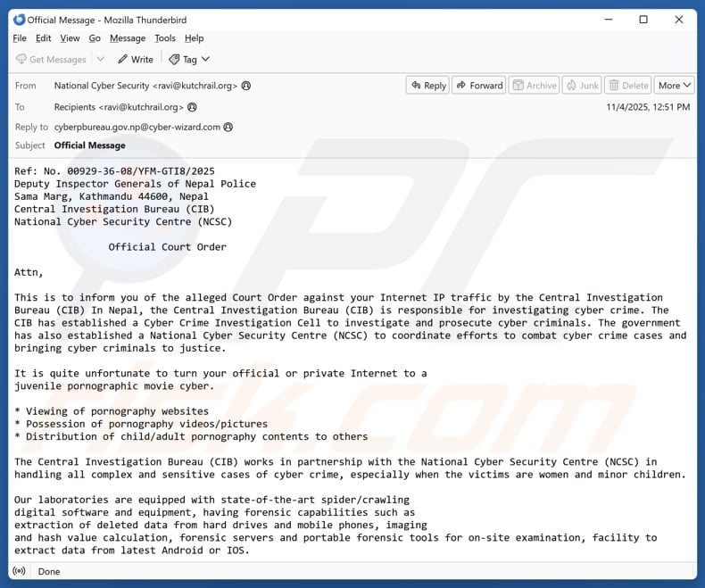 Email Account Failure Notice email spam campaign