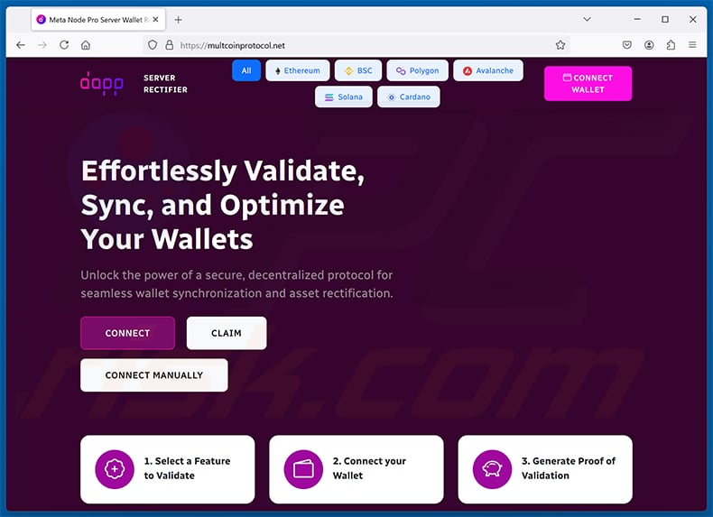DApp Rectification drainer website (multcoinprotocol[.]net)