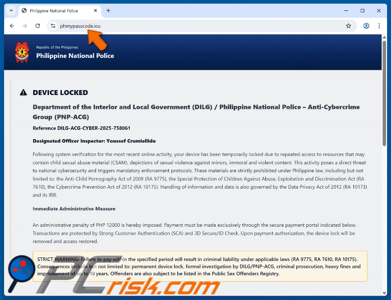 Appearance of Device Locked Due To Access To Illegal Content scam (GIF)