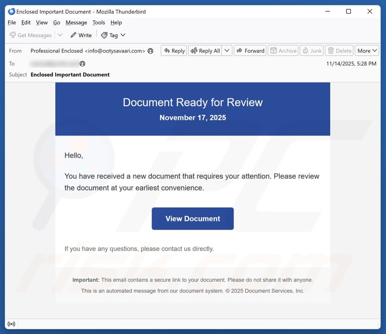 Document Ready For Review email spam campaign