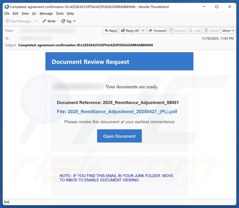 Document Review Request email spam campaign