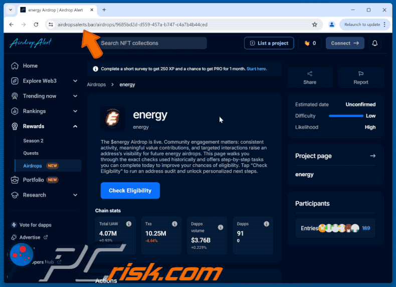 Appearance of $energy Airdrop scam