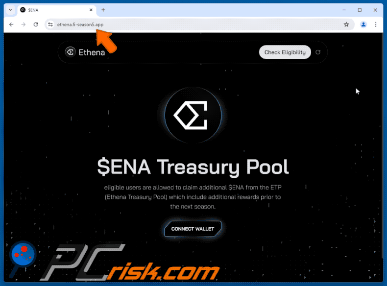 Appearance of the fake Ethena ($ENA) Treasury Pool website (GIF)