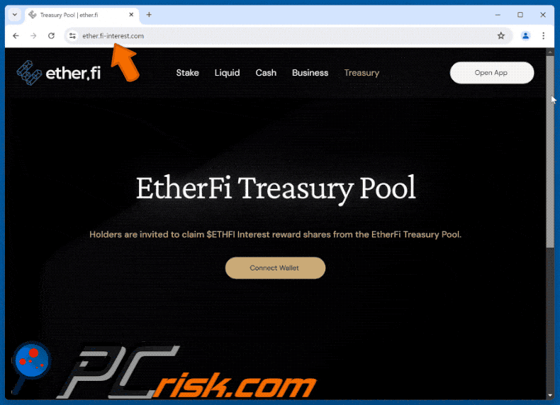Appearance of Ether.fi Treasury Pool scam