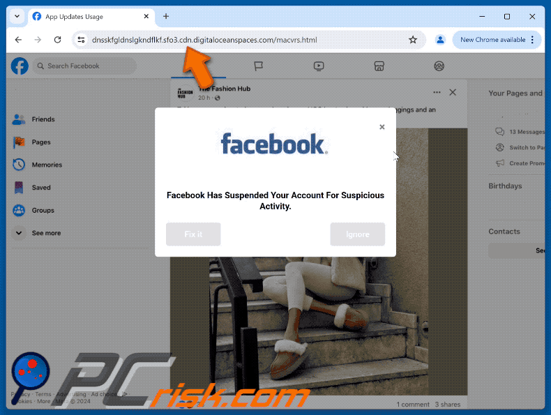 Appearance of Facebook Has Suspended Your Account scam