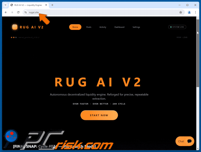 Appearance of Fake RUG AI V2 site scam