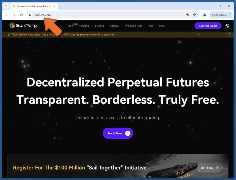 Appearance of the real SunPerp website (sunperp.com)