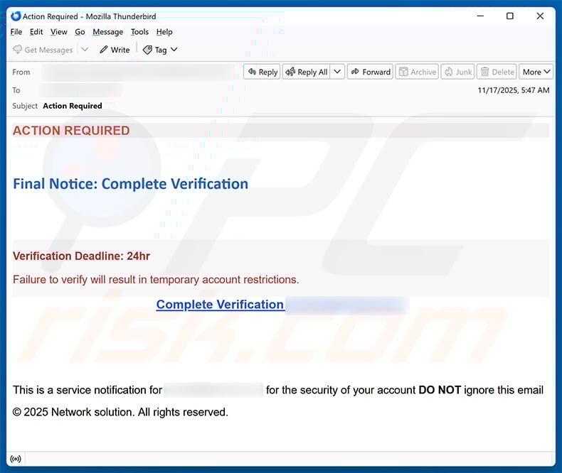 Final Notice - Complete Verification email scam (2025-11-18)