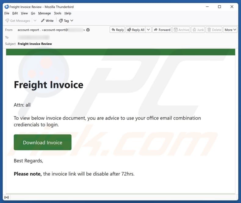 Email Account Failure Notice email spam campaign