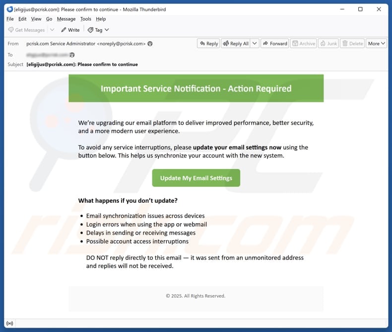 Email Account Failure Notice email spam campaign
