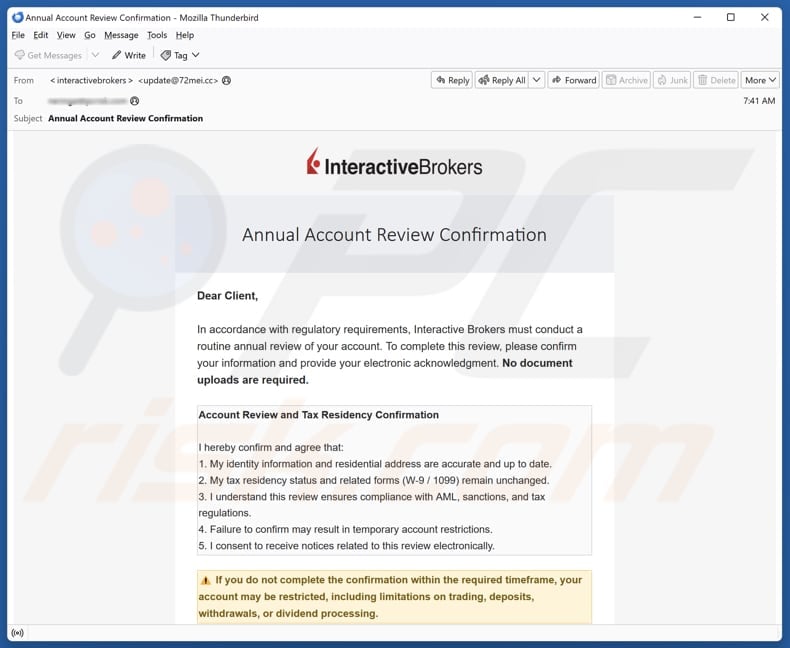 Email Account Failure Notice email spam campaign