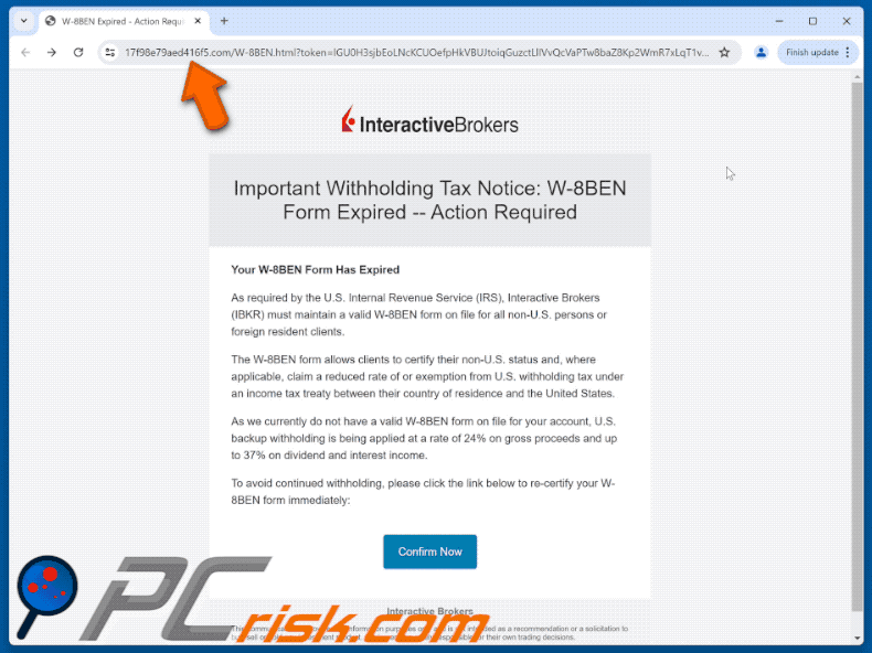 Interactive Brokers - Account Review Confirmation Email Scam phishing site appearance