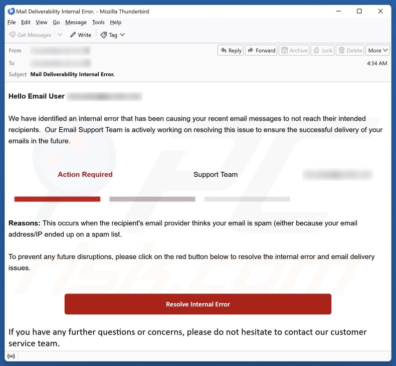 Internal Error email spam campaign