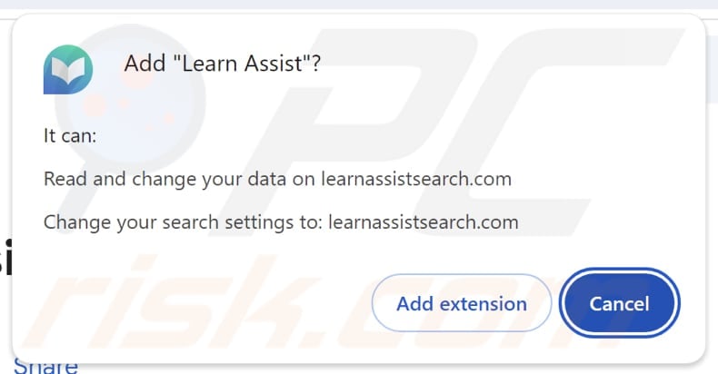 Learn Assist browser hijacker asking for permissions