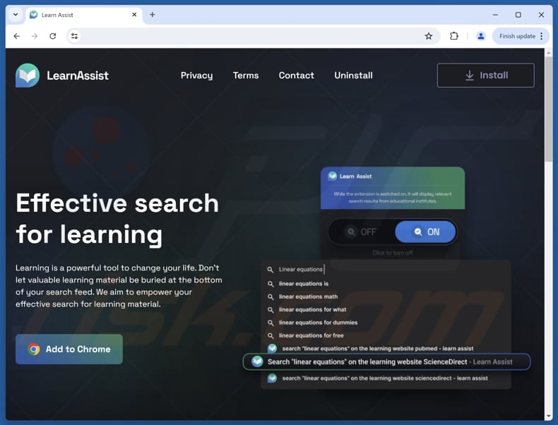 Website used to promote Learn Assist browser hijacker