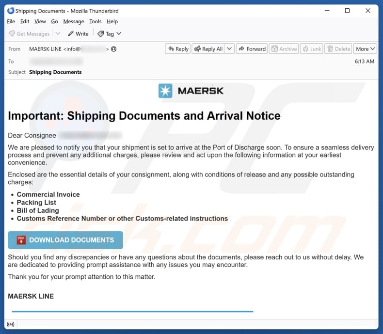 Email Account Failure Notice email spam campaign
