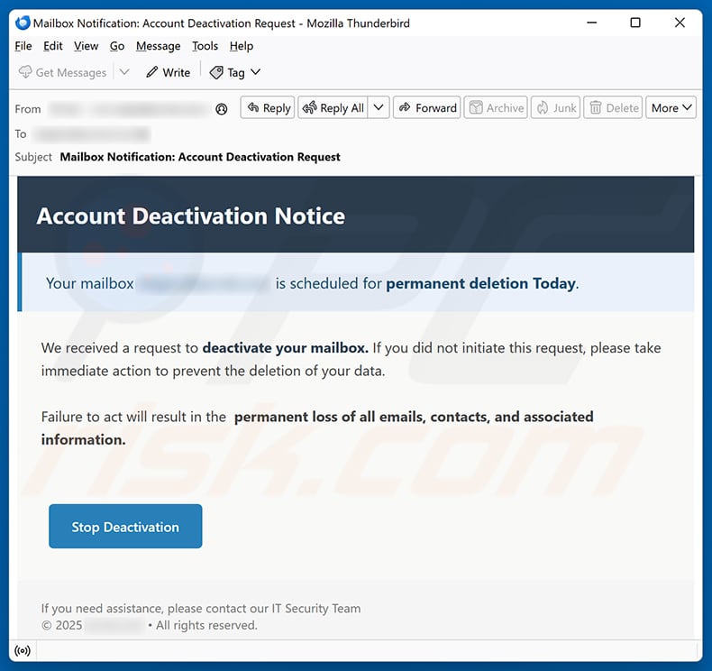 Account Deactivation Notice Email Scam (2025-11-19)