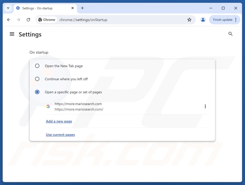 Removing mariosearch.com from Google Chrome homepage