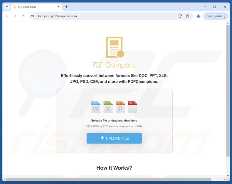 PDF Champions promoted website (via desktop shortcut)
