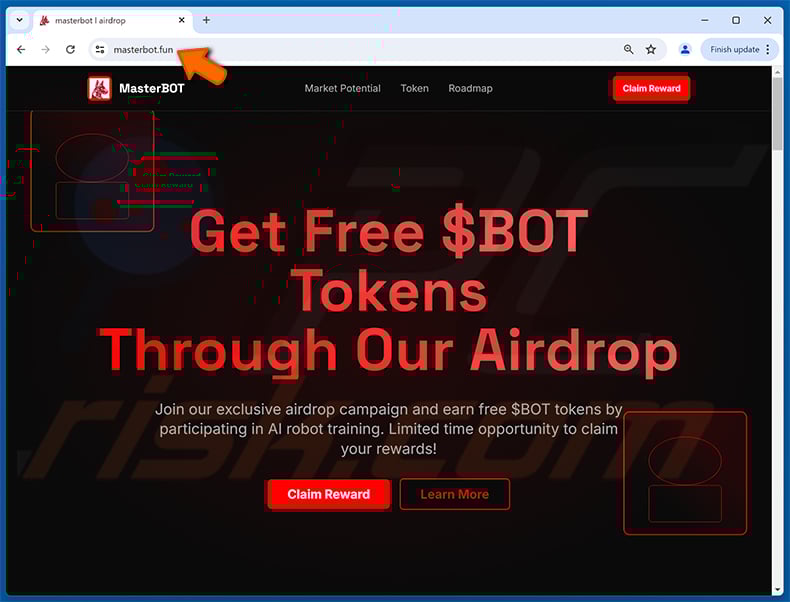 MasterBOT ($BOT) airdrop-themed drainer website (masterbot[.]fun)