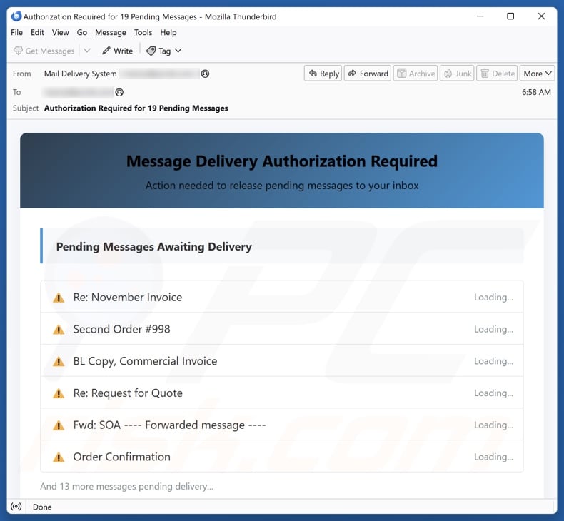 Message Delivery Authorization Required email spam campaign
