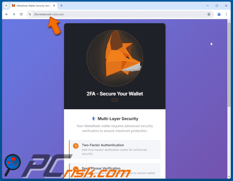 MetaMask 2FA Activation scam email promoted fake MetaMask site