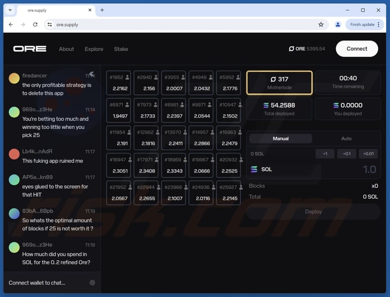 Ore ($ORE) Airdrop Scam real website (ore.supply)