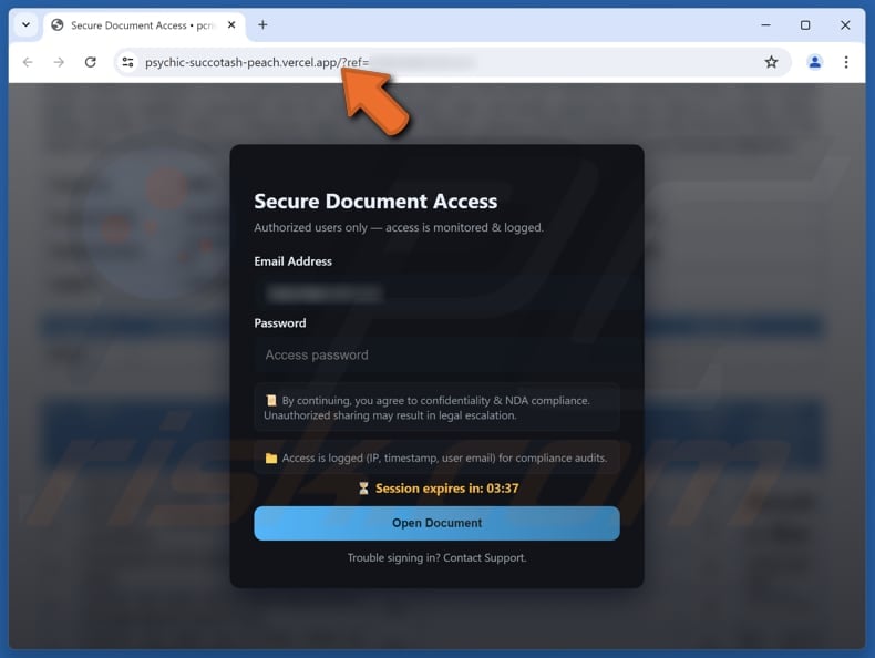 Payment Advice Email Scam fake page