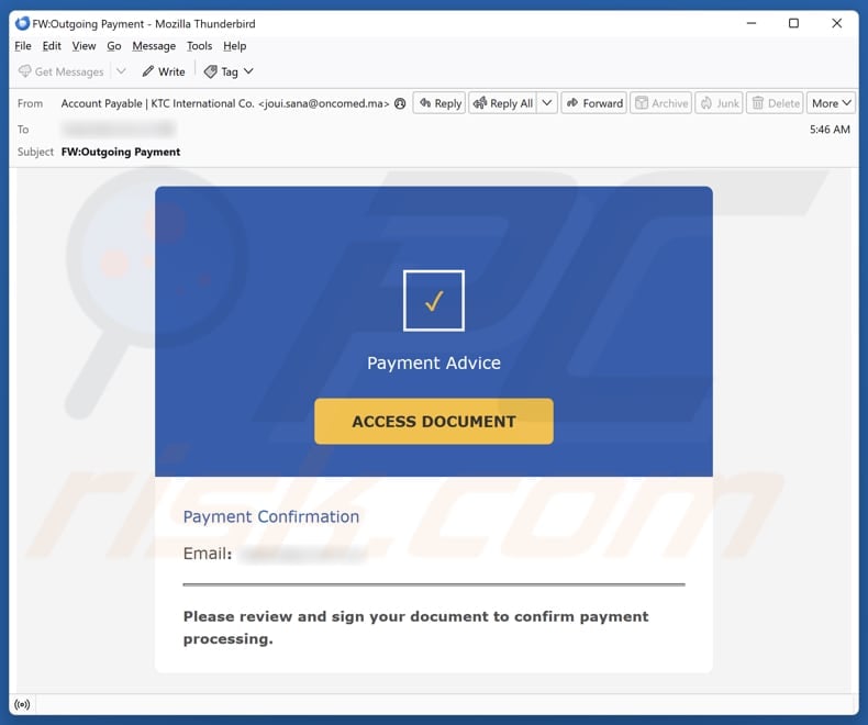 Email Account Failure Notice email spam campaign