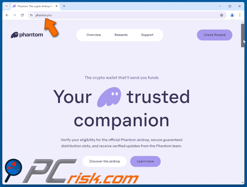Appearance of the fake Phantom Airdrop website (GIF)