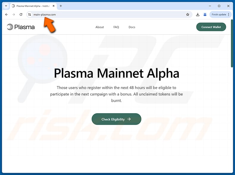 Plasma (XPL) rewards drainer website (main-plasma[.]com)