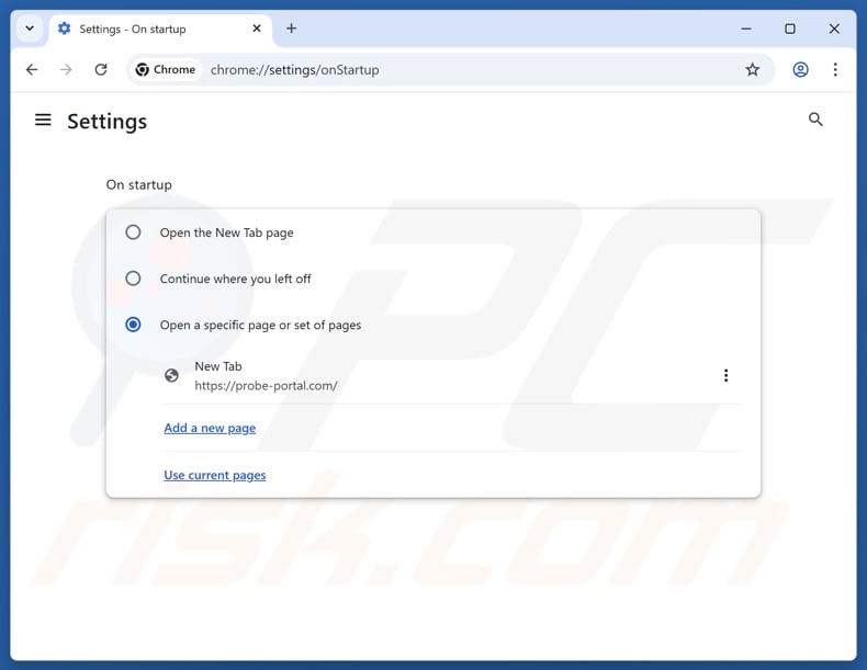 Removing probe-portal.com from Google Chrome homepage