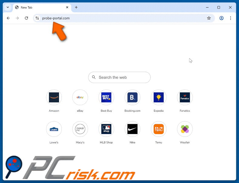 probe-portal.com redirecting to Google (GIF)