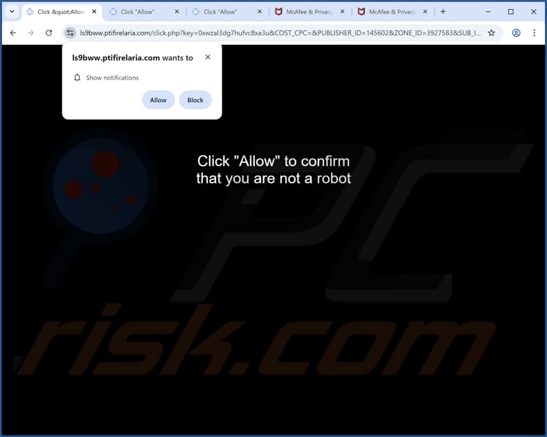 ptifirelaria[.]com pop-up redirects
