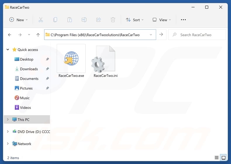 RaceCarTwo unwanted application install folder