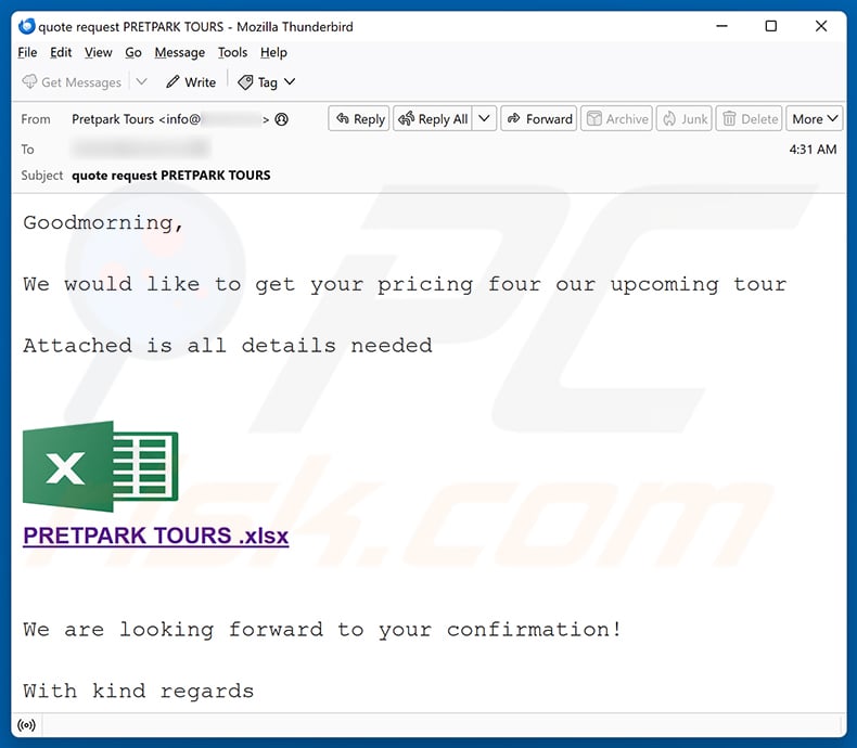 Request For Prices & Availability email scam (2025-11-19)