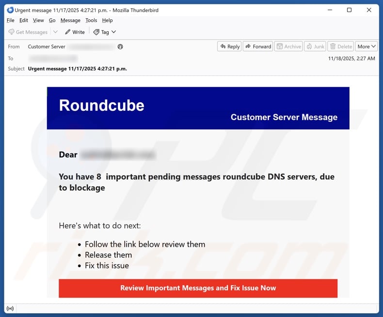 Roundcube Pending Messages email spam campaign